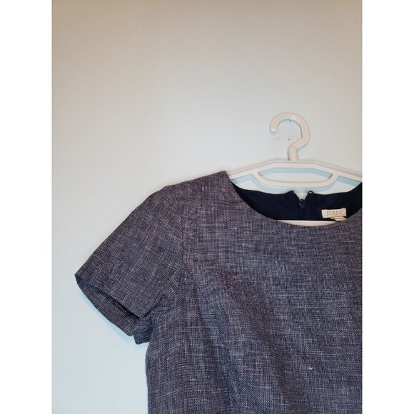J.Crew Womens 2 Straight Pencil Dress Cotton Linen Blend Short Sleeve Blue Lined - Picture 4 of 6